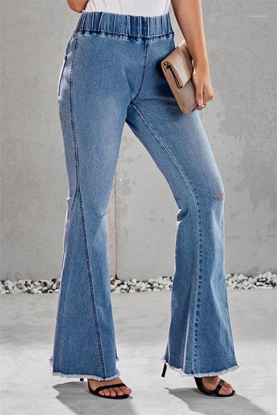 

jeans holes designer womens jeans loose high waist ladies long denim pants wide leg light blue woman