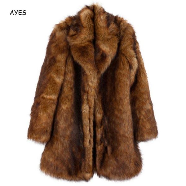 

autumn winter warm overcoat faux fur coat for women 2020 plus size female high streeet brown turn down collar outerwear coats, Black