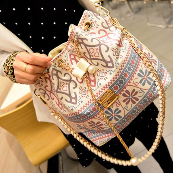 

1pc selling bohemia canvas drawstring bucket bag shoulder handbags women messenger bags bolsa canvas feminina bolsos