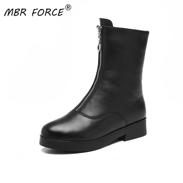 

mbr force natural wool women snow boots lady thick large size warm winter female shoes new trend front zipper ankle boots women, Black
