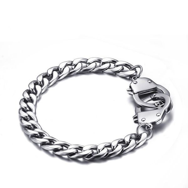 Novos Aço Inoxidável Casal de Prata Amantes Algemas Link Cadeia Pulseira Pulseira Hip Hop Pulseiras Algemadas Para Homens Senhora Sweethearts Atacado