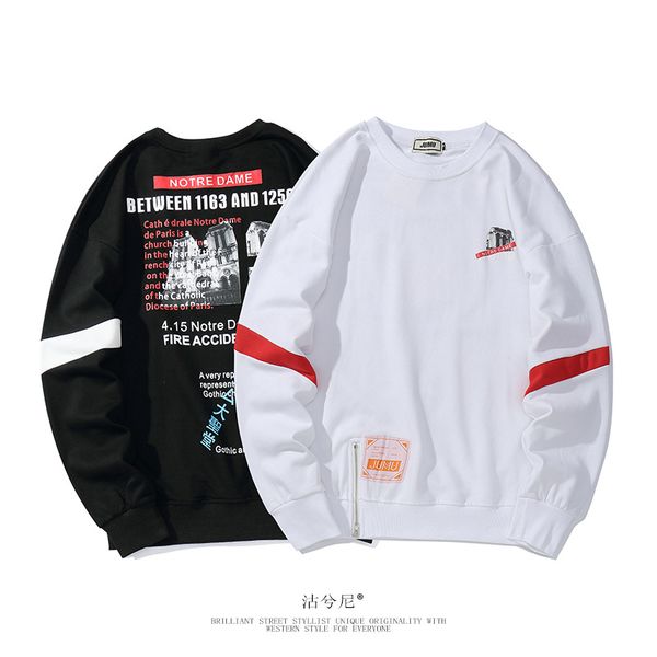 

autumn creative 3d great sanctuary print long sleeve tees shirts streetwear hip hop hipster casual loose men fashion, Black