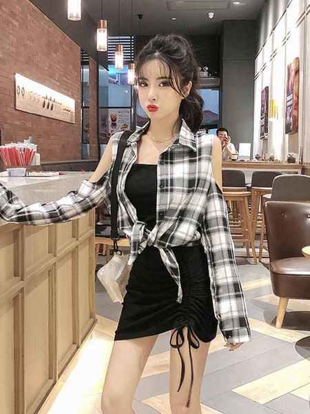 

мода темперамент профессиональный хепберн свет зрелые ветер двухсекционный костюм 2020 новая летняя рубашка ремень платье женская одежда, White;black