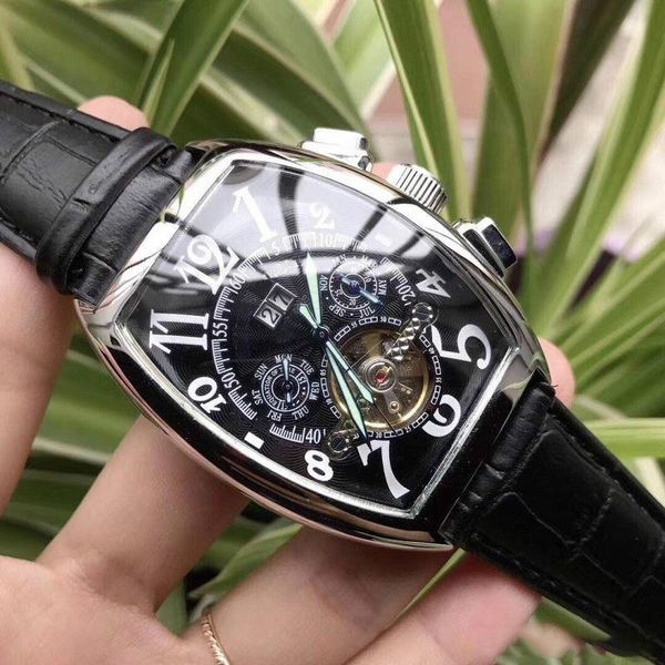 

men watch barrel mechanical automatic winding fashion business watch automatic date leather strap gold dial new exquisite watches