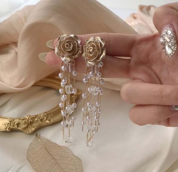 

needle women flower stitching bead fine chain moon rhinestone pentagram star tassel earring, Silver