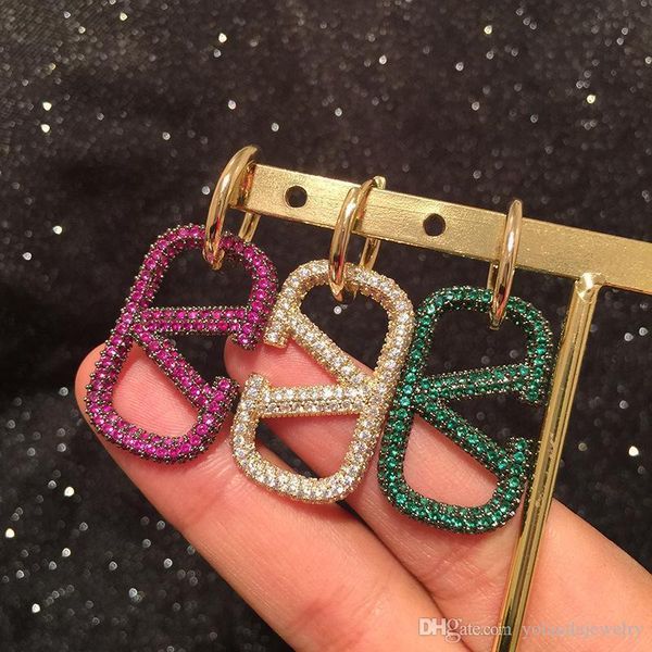 

new trendy women earrings gold plated full cz letter earrings for girls women for wedding party, Golden;silver