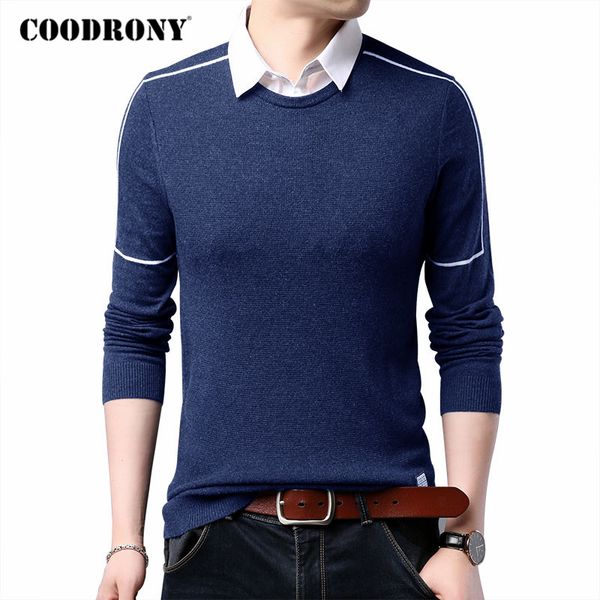 

coodrony sweater men casual shirt collar fake two pieces pull homme 2020 autumn winter new arrivals striped pullover men c1110, White;black