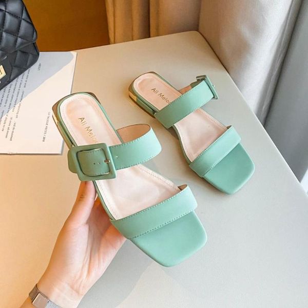 

square toe block heels buckle high heeled sandals woman 2020 low-heeled shoes with strap suit female beige all-match chunky for, Black