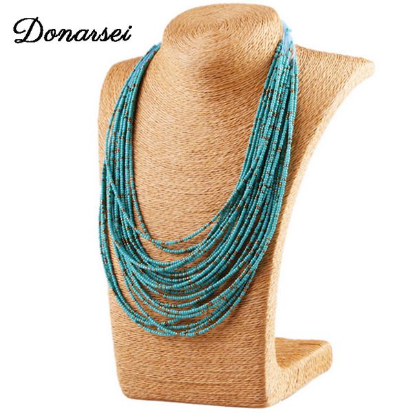 

donarsei bohemian multilayer long beads necklace for women vintage black beads pendant necklace fashion jewelry, Silver