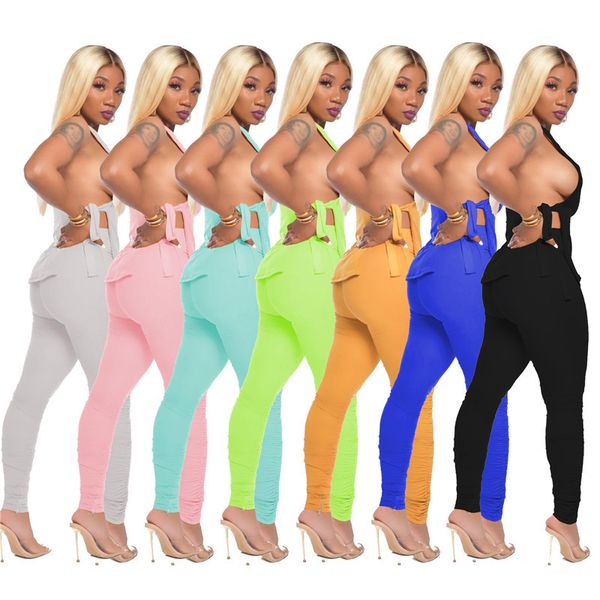 

2020 women tie-dye solid colors tracksuit sleeveless lace up tees + zipper plicated skinny pants two-piece clothing suit trendy set d71402, Gray