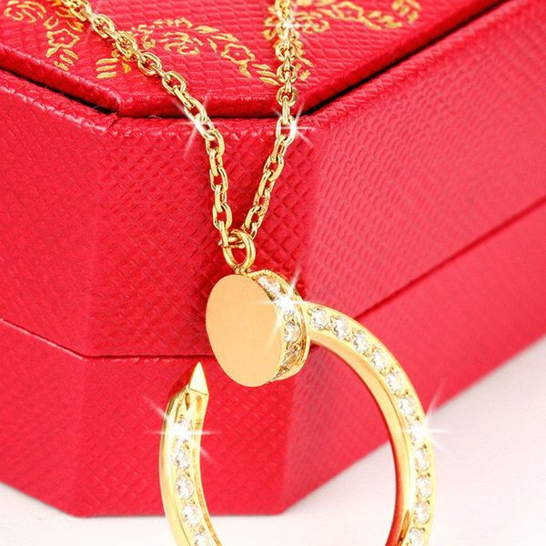 

new fashion nail jewelry men women necklace jewelry full diamond gold silver rose gold love necklace couple gift with velvet bag