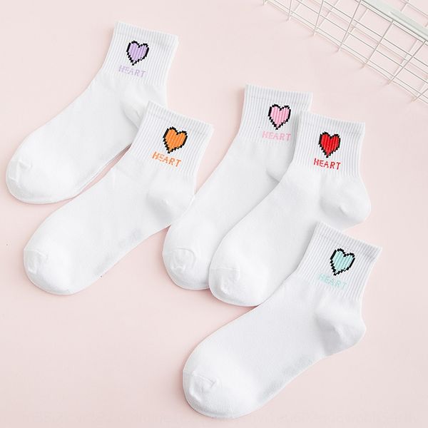 

heart white harajuku style women's love medium and socks cotton elastic sportsstyle women's socks, Pink;yellow