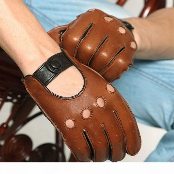 

i genuine leather men gloves fashion casual breathable sheepskin glove five fingers male driving leather gloves unlined m023w, Blue;gray