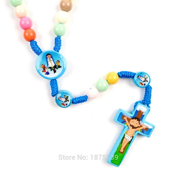 

children rosary blue cord wood fatima father beads boy girl gift, Silver
