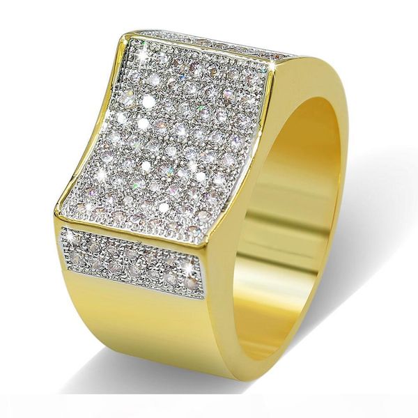 

hiphop copper cubic zirconia ring men's iced out micro pave cz rings gold color fashion jewelry high grade engagement ring, Golden;silver