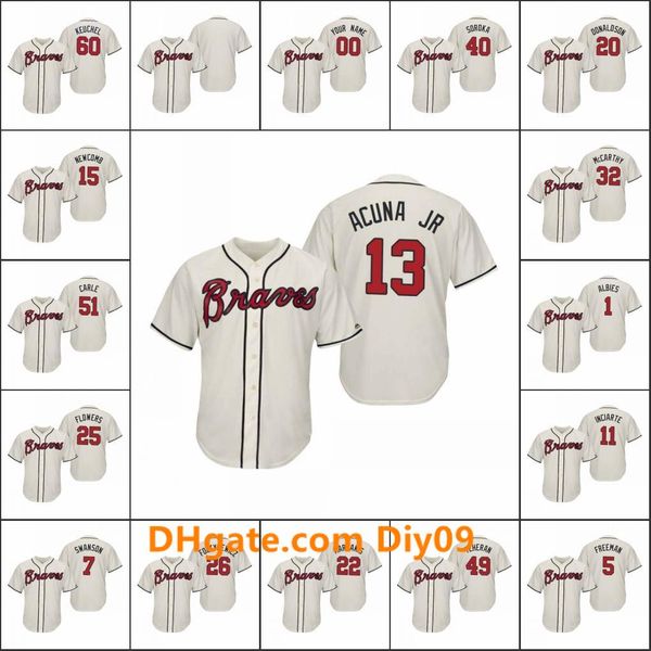 

atlanta braves #13 ronald acuna jr. 5 freddie an 22 nick markakis men women youth cream cool base custom jersey, Black