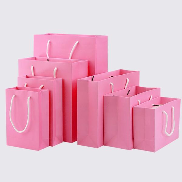 

gift wrap 10pcs / pink paper bag holiday clothing packaging shopping belt support printing 1 color simple logo