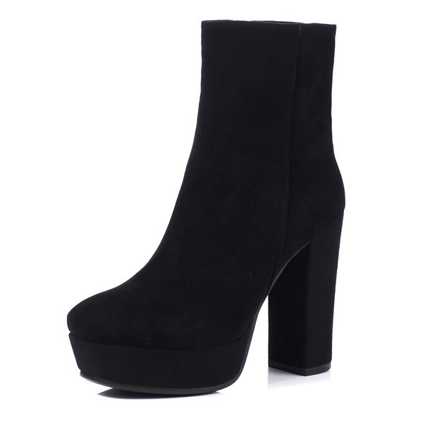 

leather ankle boots women autumn winter high thick heel ladies shoes g278 woman nature suede black square toe platform boots