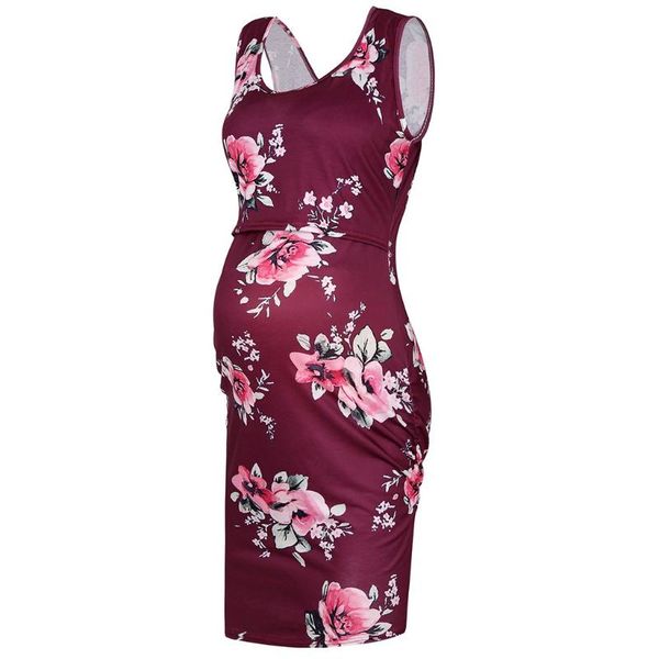 

women maternity clothes maternity dresses sleeveless floral print nursing vest dress for breastfeeding dress for pregnant women, White