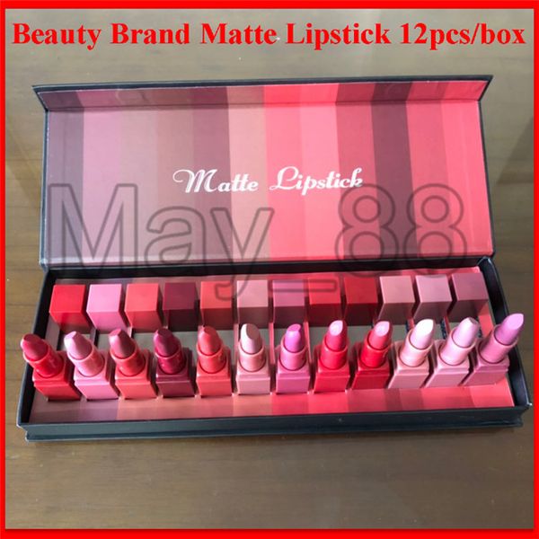 

2020 new beauty brand matte lipstick 12pcs/box lip make up 12 colors lipstick ing