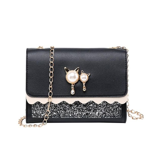 

малый crossbody сумки для женщин 2020 cute cat pearl подвеска блесток цепи плечо сумка bolsas дамы телефон кошелек
