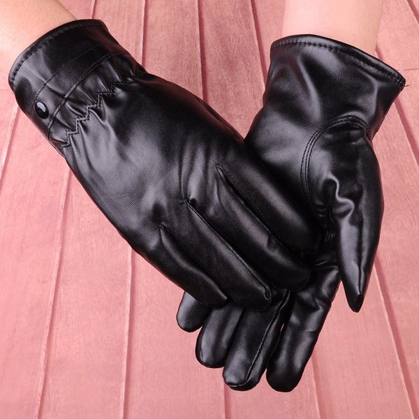 

r1few autumn and winter men's velvet thickened leather touch screen mobile phone windproof riding warm fashion cotton warm glovesgloves, Black