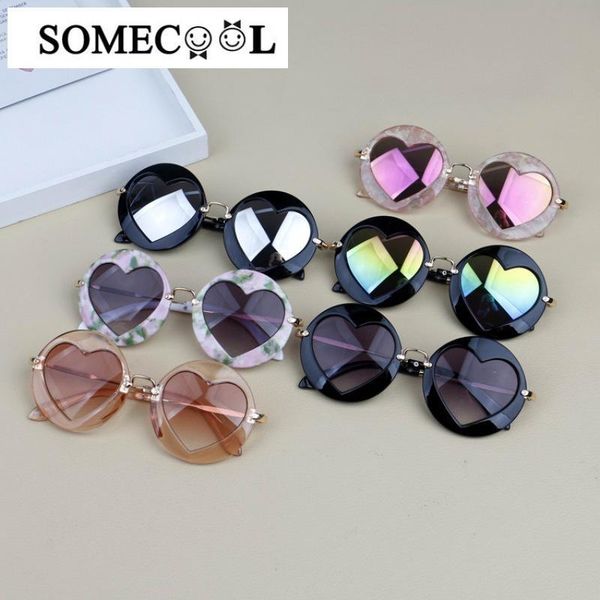 

2020 new girls cute sunglasses uv400 summer outdoor eyewear reflecitve heart lens sun glasses round frame vintage oculos n89, White;black