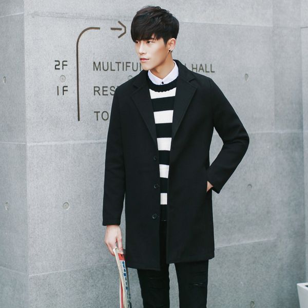 

mid-length trench windbreaker wool wool men's extra large woolen coat youth student woolen coat coat, Tan;black