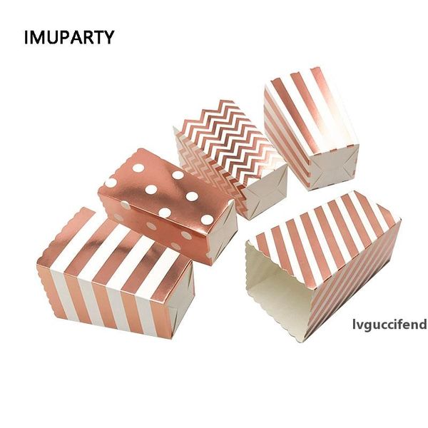 

12pcs metallic rose gold popcorn box striped dot wedding decorations birthday party candy box dessert containers for treats