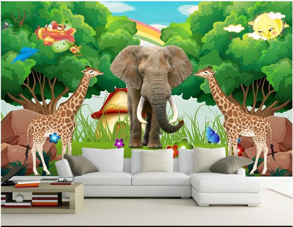 Personalizado de alta qualidade foto 3D papel de parede mural papel de parede do paraíso animal elefante floresta bonita dos desenhos animados das crianças kids room quarto murais