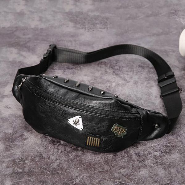 

waist bag 2020 new high-end brand pu leather men's belt bags travel handy fanny pack male tide skull rivet waist packs