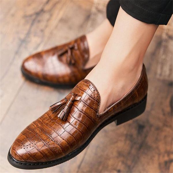

men's dress shoes pu leather vintage business oxfords flat soft bottom male footwear red spring loafers big size shoes for men, Black
