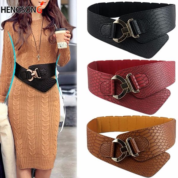 

retro wide belts for women loose wide corset belt rocking chair fashion belt gold metal rivet buckle for dress, Black;brown