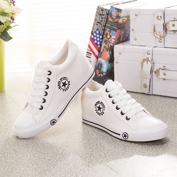 

classic new breathable shoes woman platform canvas shoes women thick sole casual shoe white zapatos mujer inside raised canvas shoes, Black