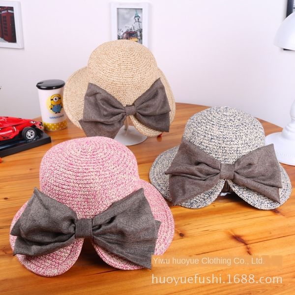 

girl's sun korean butterfly straw butterfly festival girl's sun all-match children's straw hat beach hat, Blue;gray