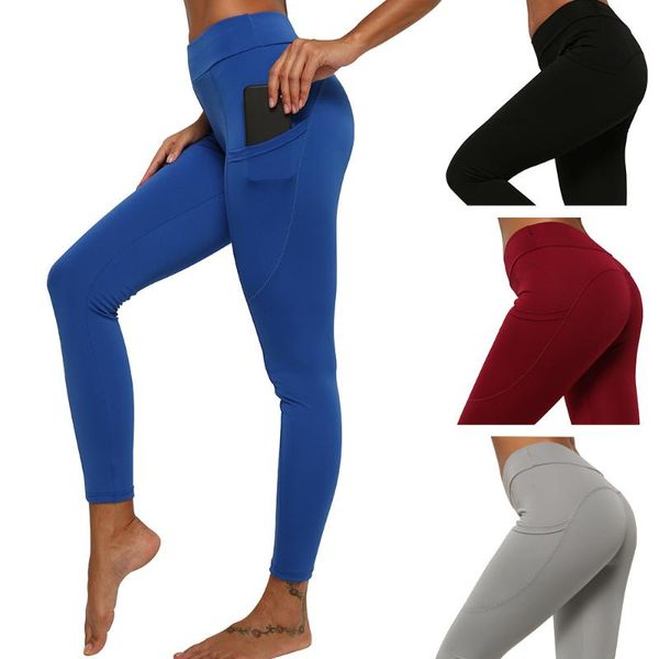 

yoga outfits fashion side phone pocket high waist running fitness leggings, White;red