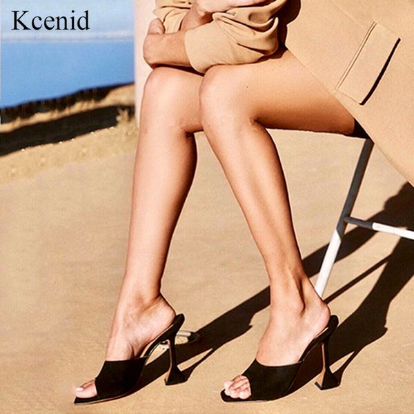 

kcenid big size 35-41summer square toe black women slippers sandals fashion strange heel slides slip on high heels ladies shoes