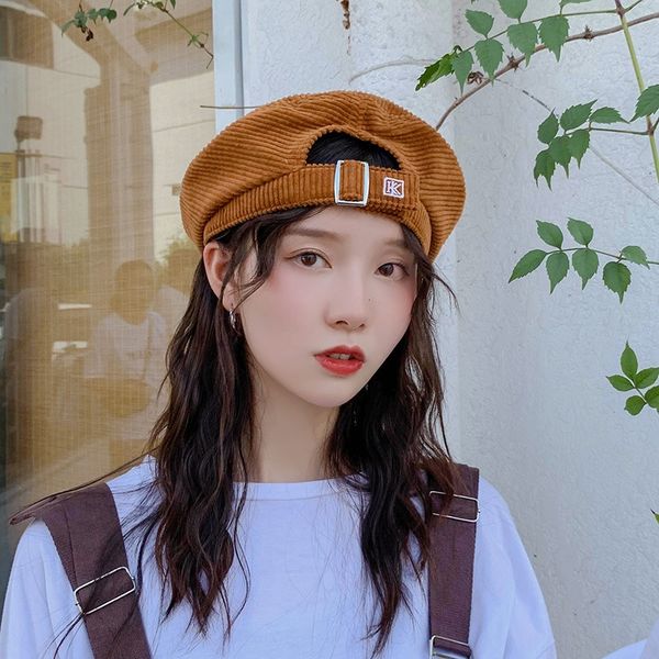 

embroidery letter beret all-match korean harajuku painter beret corduroy hat female sky painter hat adjustable, Blue;gray