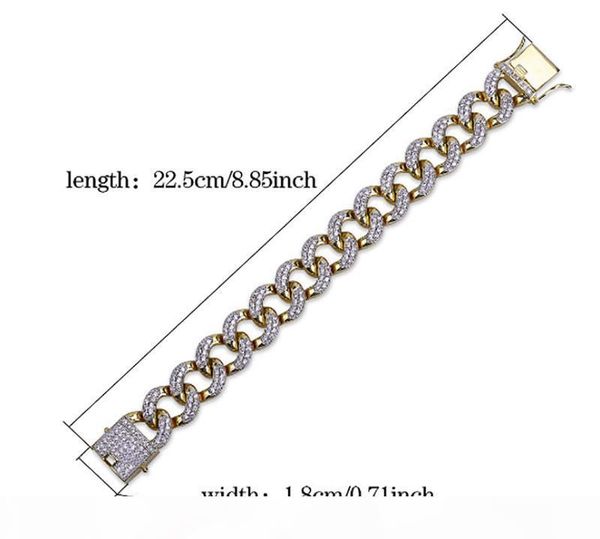 

g мужские 18мм 22 .5cm лучшие качества full bling цирконий тройной замок роскошный браслет hiphop 18k позолоченный роскошные ювелирные издел, Golden;silver