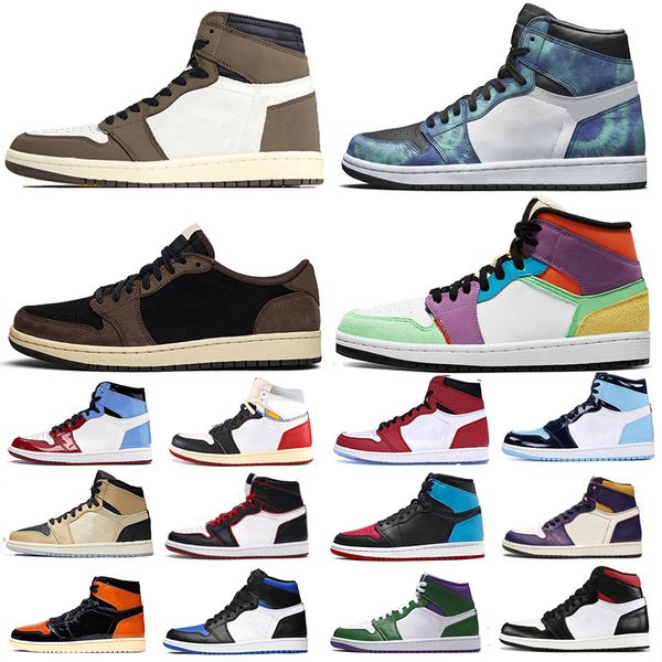 

racer blue tie dye fearless 1 1s travis scotts basketball shoes court purple twist bred toe union unc mens trainers sneakers, White;red