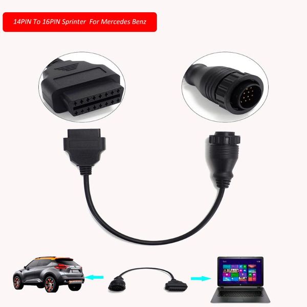 

14pin to 16pin adapter obd2 diagnostic cable for w203 w210 w211 w204 a c e s cls clk cla glk ml slk