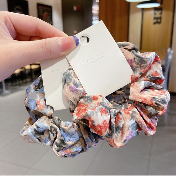 

[ai qi] simple brandy french floral large intestine hair ring ins wind ball head sweet hair rope, Slivery;white