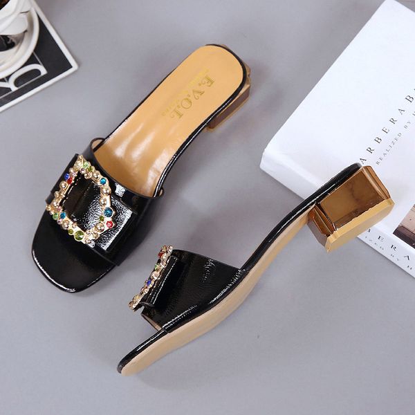 

brand colorful rivet ladies shoes fashion mules women shoes woman female slides peep toe slippers causal low heels cs10, Black
