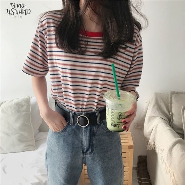 

2020 t shirt women vintage striped classic bottom t shirts for women harajuku t shirt summer short sleeve female tee, White