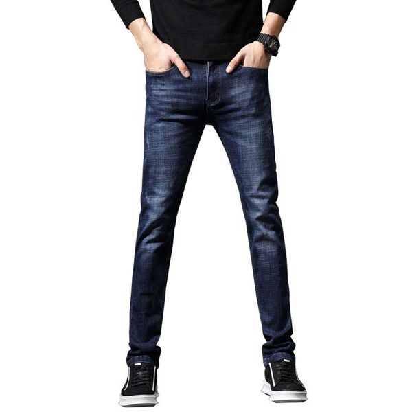 

men's jeans casual men slim straight jean men europe and america style stretch jeans mens washed straight jeans dark blue color