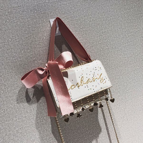 

sequined сумки 2019 новая мода ленты лук малый квадрат мешок высокого качества pu кожаный мешок сладкие женщин кисточкой цепи плеча мешок