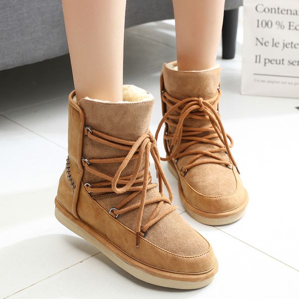 

women snow boots thick fur lined solid color shearling winter boots solid color lady booties low brown black size 35-40