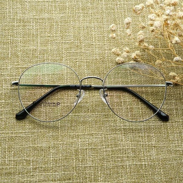 

round kick-off titanium large plain lens 7721 round glasses kick-off titanium glasses frame large frame plain lens 7721, Silver