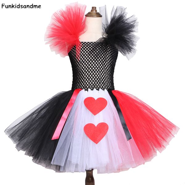 

red black white queen of heart tutu dress alice in wonderland fancy party costumes for girls kids halloween birthday dress 2-12y t200709, Red;yellow