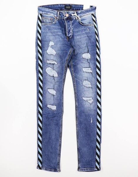 

blue side striped laser wear slim fit jeans
